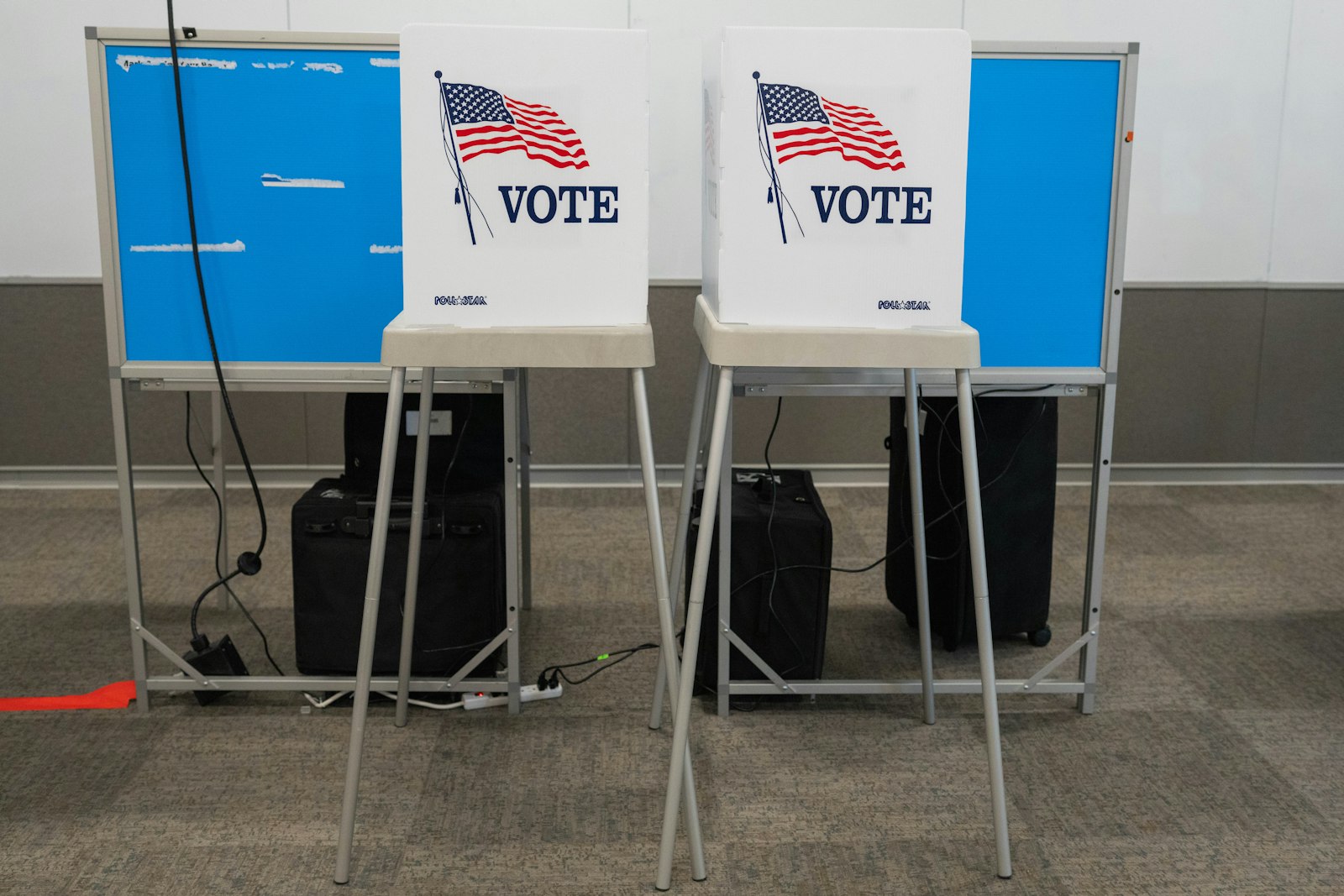 Two voting booths set up at a polling place