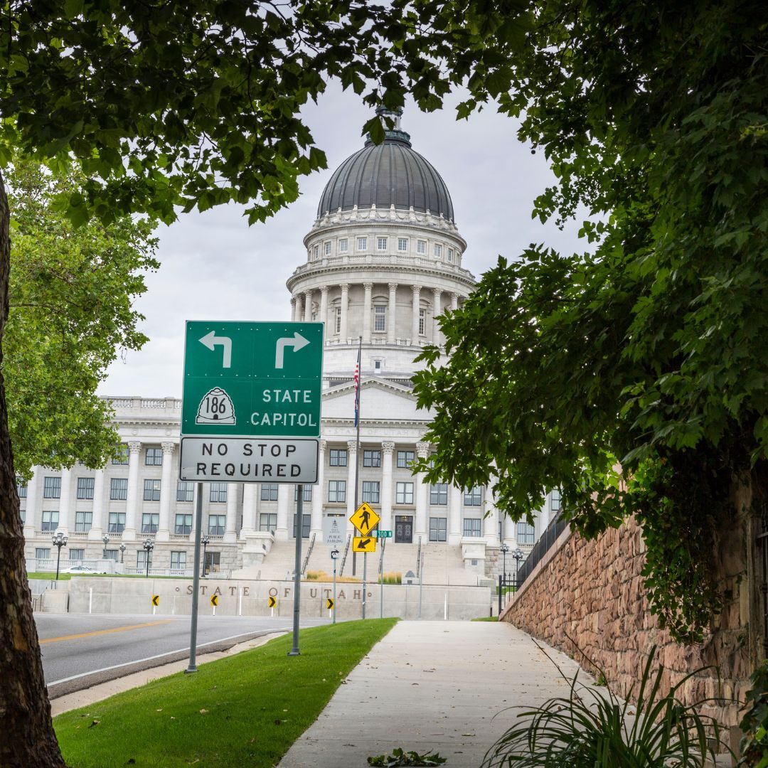 Utah Capitol with state flag